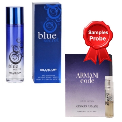 Blue Up Blue Secret Woman - Eau de Parfum for Women 100 ml, Sample Armani Code Woman EDP 1,2 ml